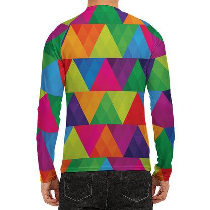 Rainbow Triangles Pattern Print Men's Long Sleeve Rash Guard