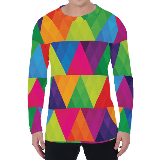 Rainbow Triangles Pattern Print Men's Long Sleeve T-Shirt