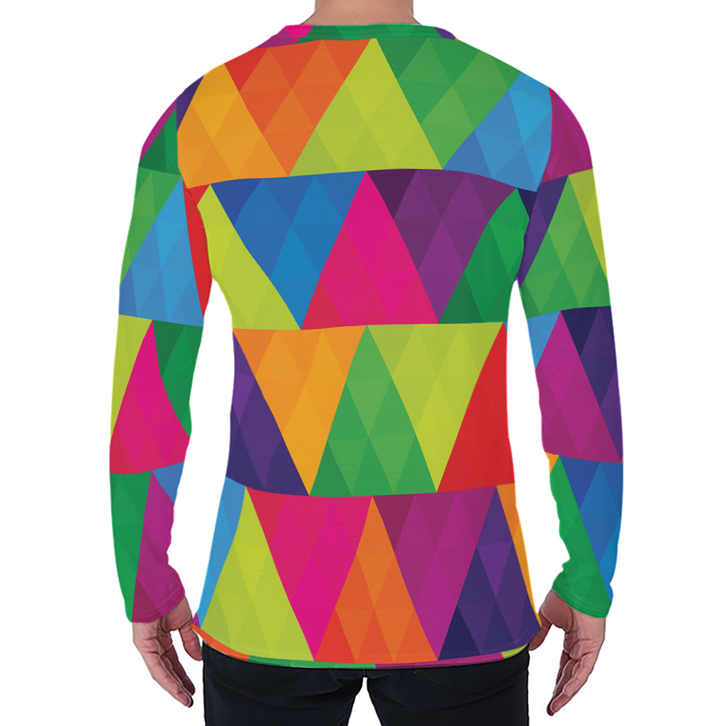 Rainbow Triangles Pattern Print Men's Long Sleeve T-Shirt