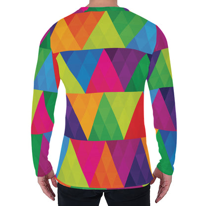Rainbow Triangles Pattern Print Men's Long Sleeve T-Shirt