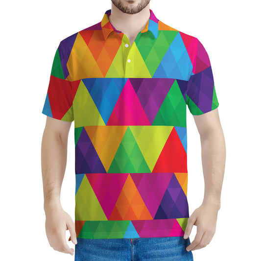 Rainbow Triangles Pattern Print Men's Polo Shirt