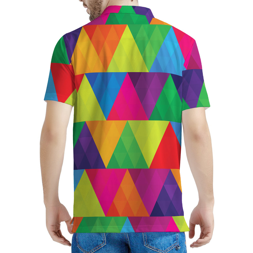 Rainbow Triangles Pattern Print Men's Polo Shirt