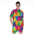 Rainbow Triangles Pattern Print Men's Romper