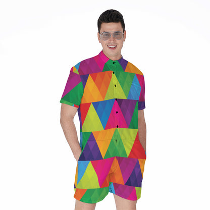Rainbow Triangles Pattern Print Men's Rompers