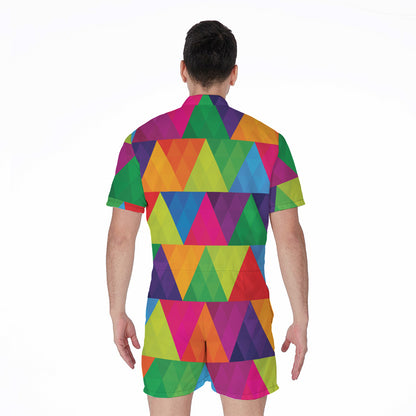 Rainbow Triangles Pattern Print Men's Rompers