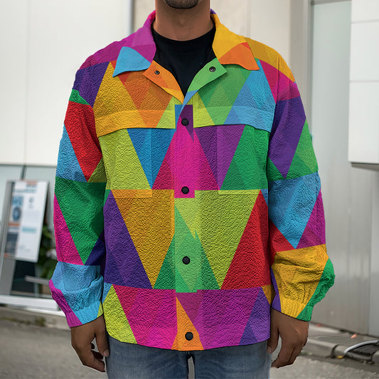 Rainbow Triangles Pattern Print Men's Shirt Jacket