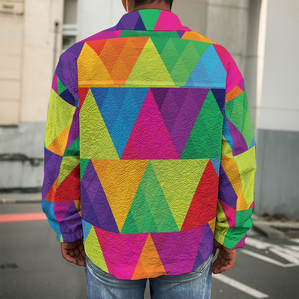 Rainbow Triangles Pattern Print Men's Shirt Jacket
