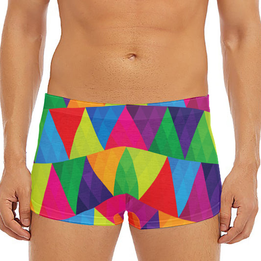 Rainbow Triangles Pattern Print Men's Short Boxer Briefs