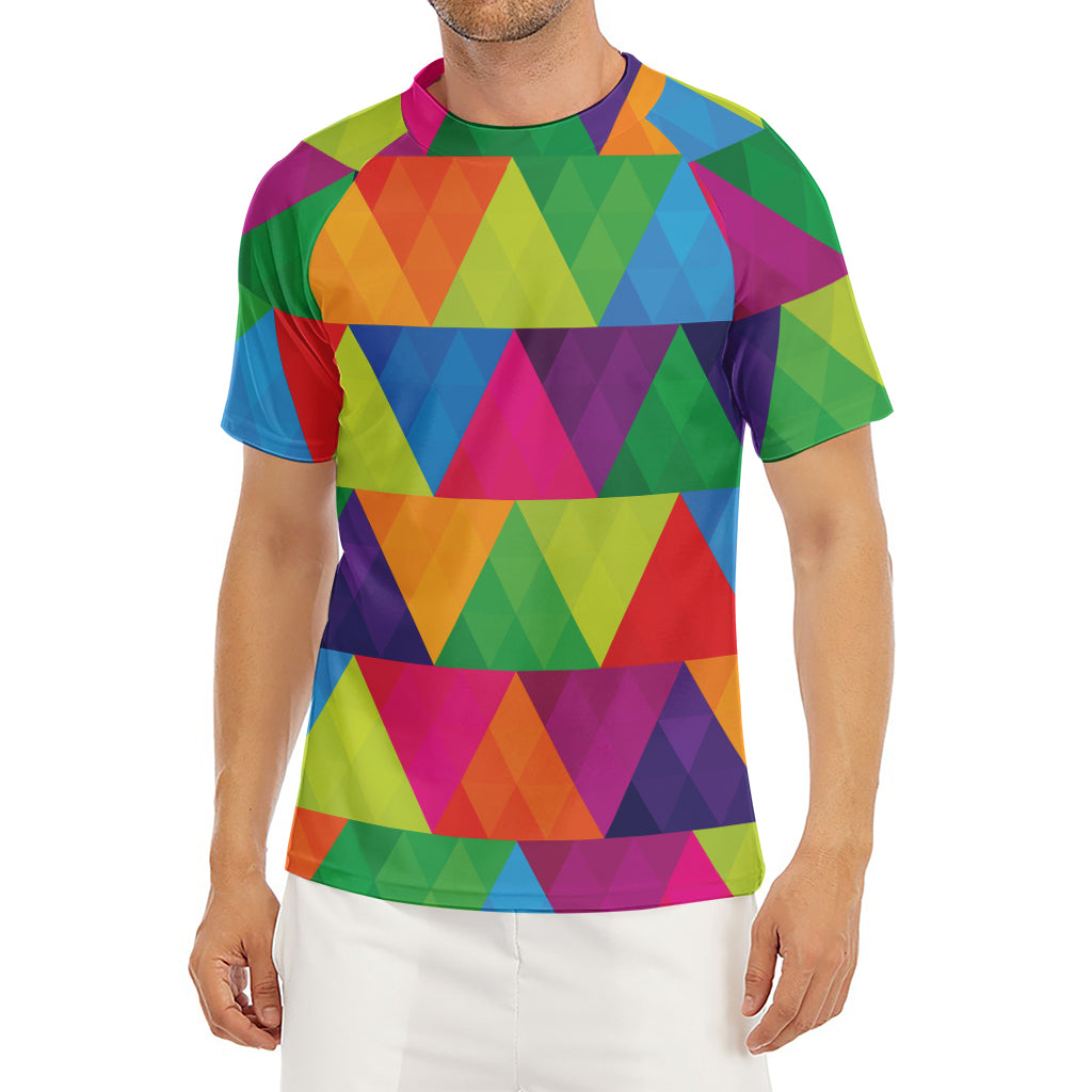 Rainbow Triangles Pattern Print Men's Short Sleeve Rash Guard
