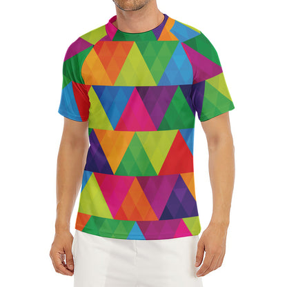 Rainbow Triangles Pattern Print Men's Short Sleeve Rash Guard