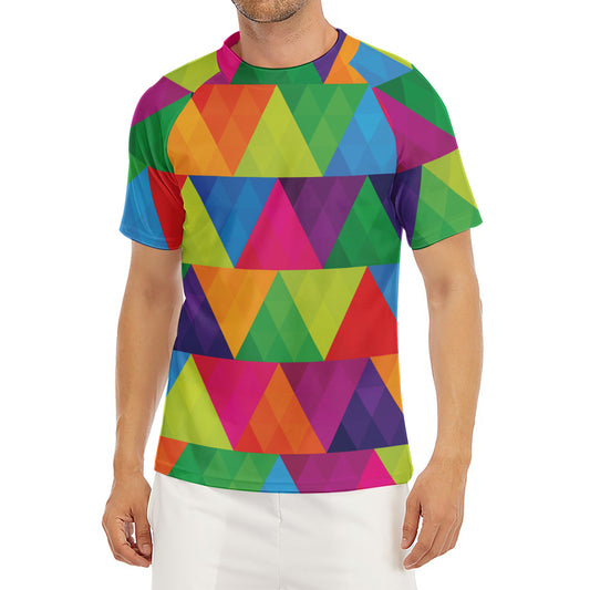 Rainbow Triangles Pattern Print Men's Short Sleeve Rash Guard