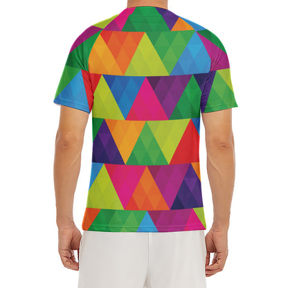 Rainbow Triangles Pattern Print Men's Short Sleeve Rash Guard