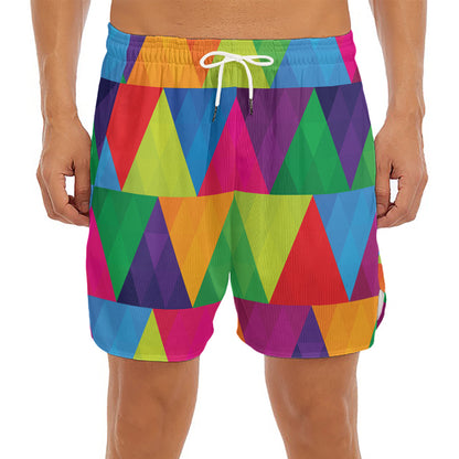Rainbow Triangles Pattern Print Men's Split Running Shorts