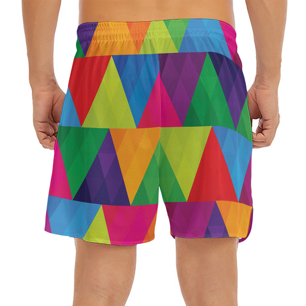 Rainbow Triangles Pattern Print Men's Split Running Shorts