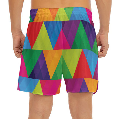 Rainbow Triangles Pattern Print Men's Split Running Shorts