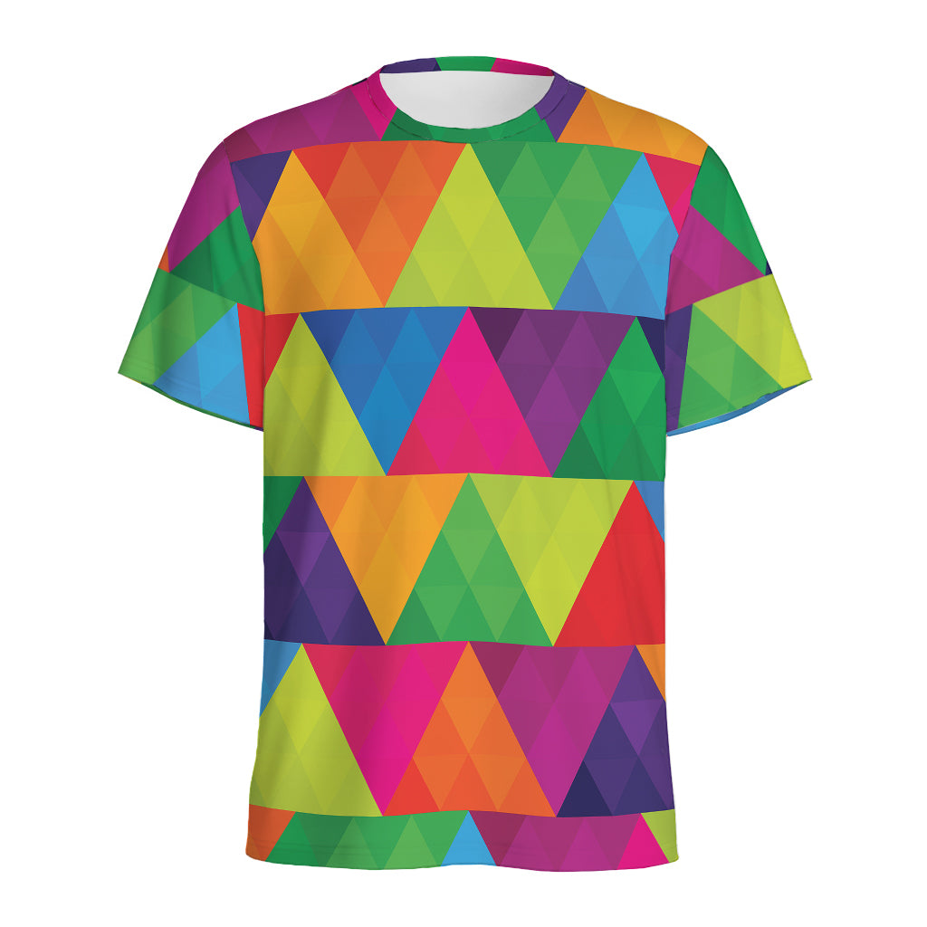 Rainbow Triangles Pattern Print Men's Sports T-Shirt