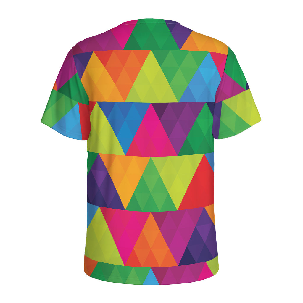 Rainbow Triangles Pattern Print Men's Sports T-Shirt