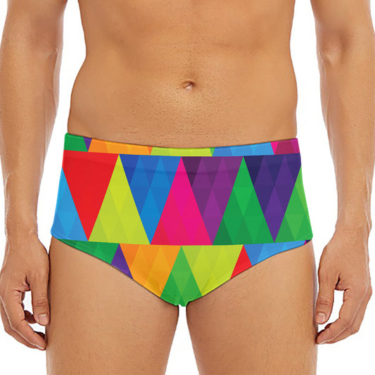 Rainbow Triangles Pattern Print Men's Triangle Swim Briefs