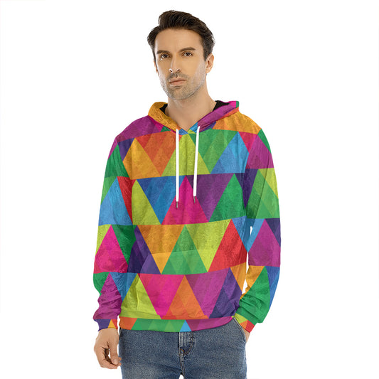 Rainbow Triangles Pattern Print Men's Velvet Pullover Hoodie