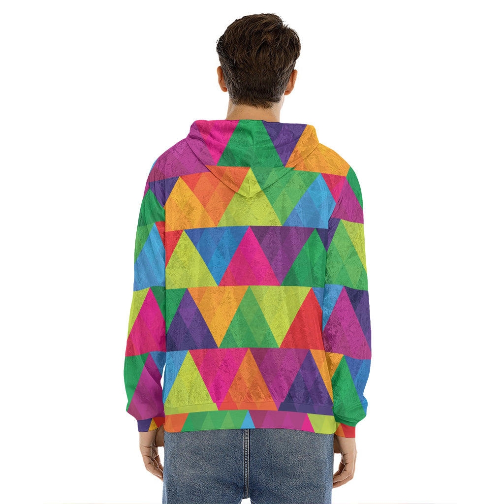 Rainbow Triangles Pattern Print Men's Velvet Pullover Hoodie