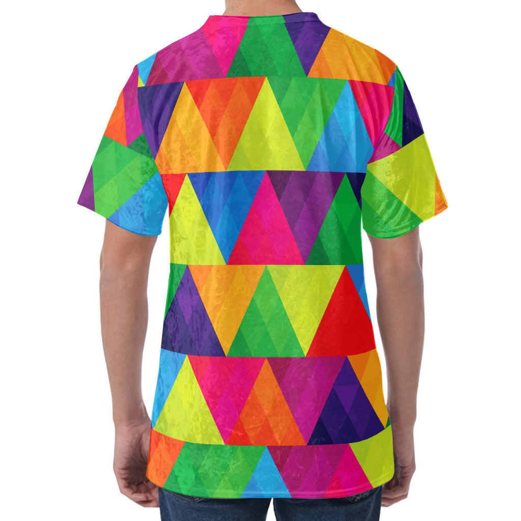 Rainbow Triangles Pattern Print Men's Velvet T-Shirt