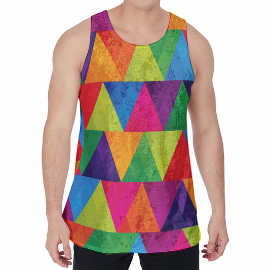 Rainbow Triangles Pattern Print Men's Velvet Tank Top