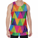 Rainbow Triangles Pattern Print Men's Velvet Tank Top