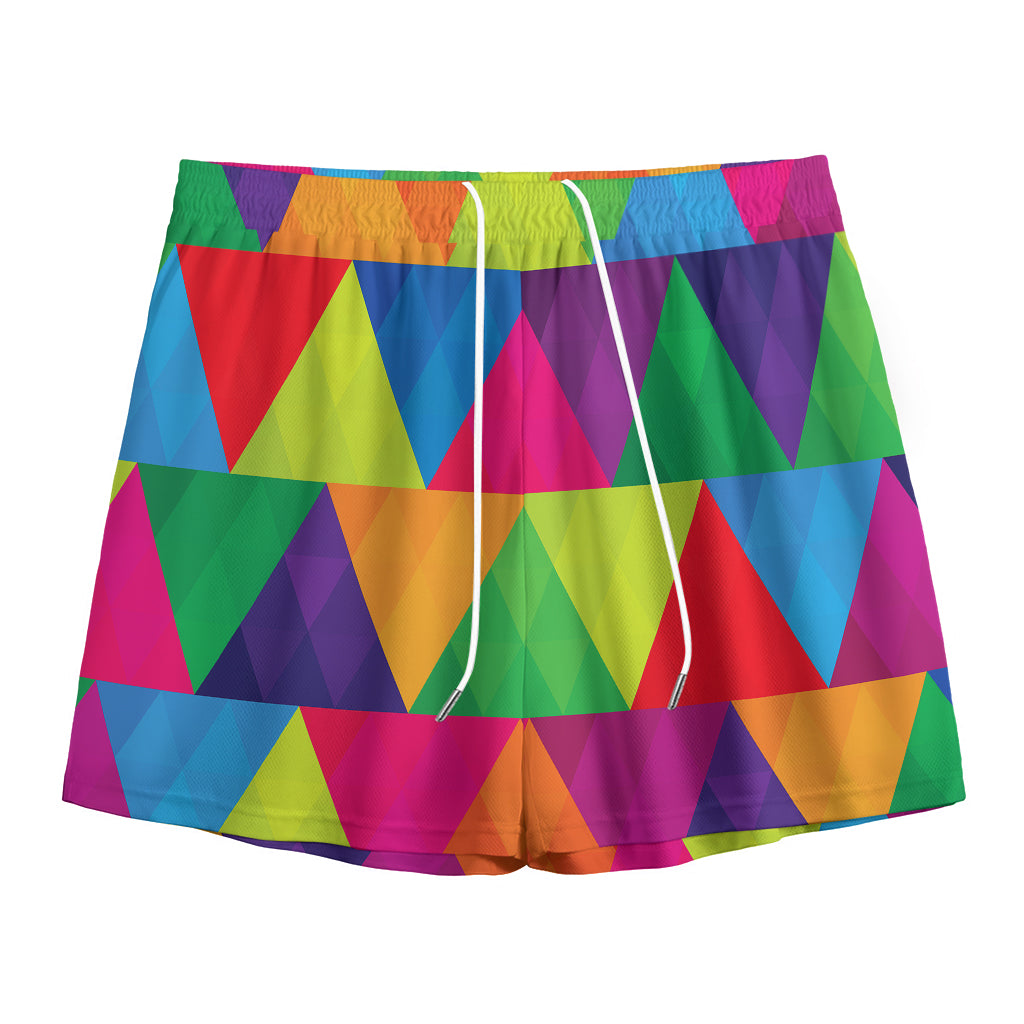 Rainbow Triangles Pattern Print Mesh Shorts