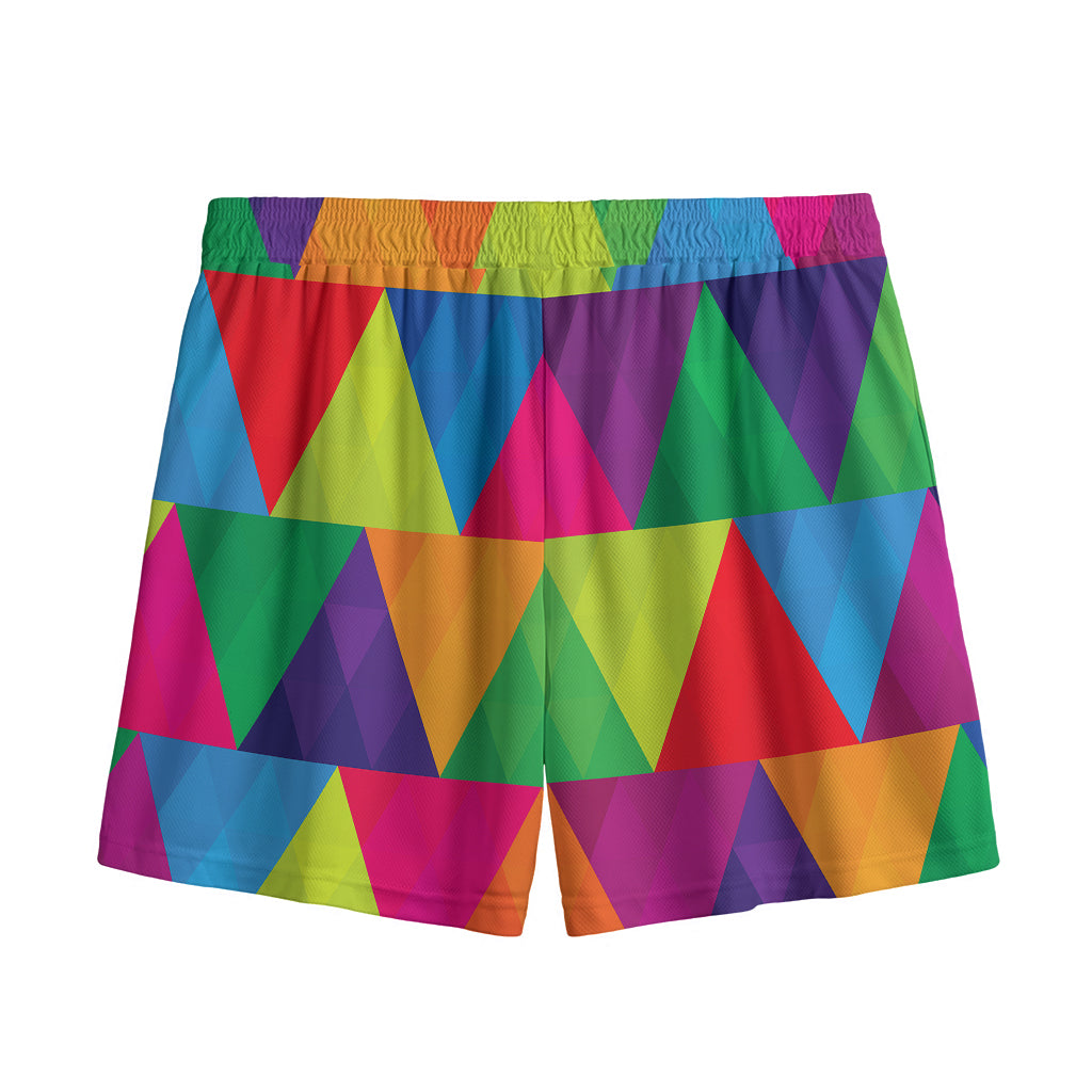Rainbow Triangles Pattern Print Mesh Shorts