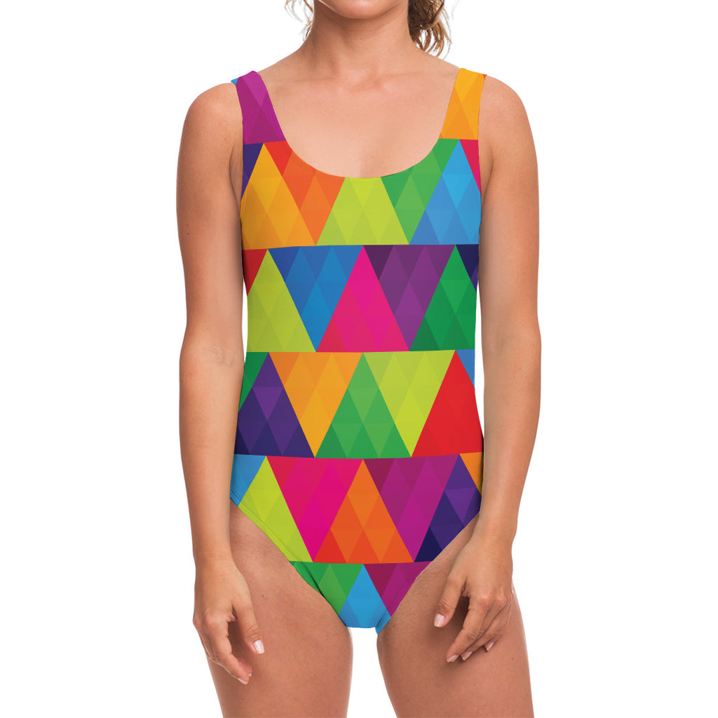 Rainbow Triangles Pattern Print One Piece Swimsuit