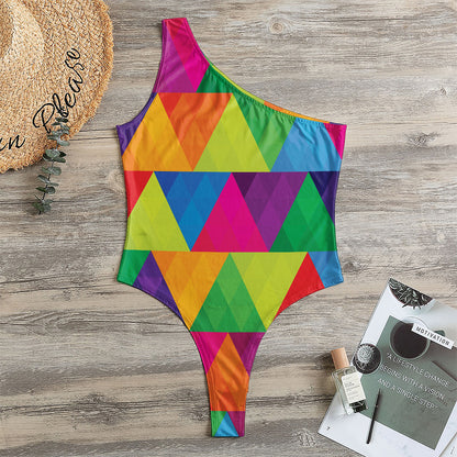 Rainbow Triangles Pattern Print One Shoulder Bodysuit