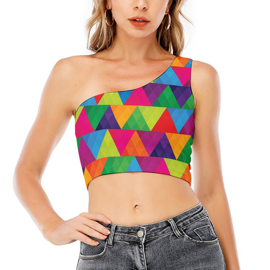 Rainbow Triangles Pattern Print One Shoulder Crop Top