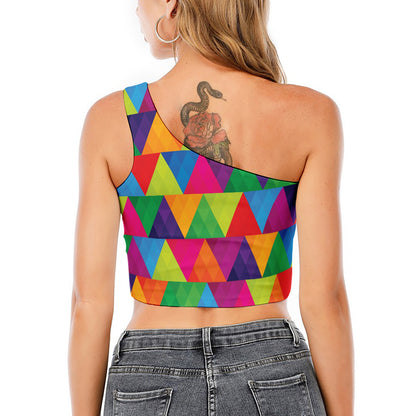Rainbow Triangles Pattern Print One Shoulder Crop Top