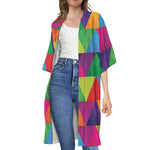 Rainbow Triangles Pattern Print Open Front Beach Cover Up