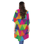 Rainbow Triangles Pattern Print Open Front Beach Cover Up