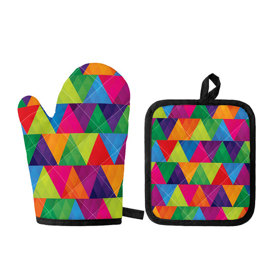 Rainbow Triangles Pattern Print Oven Mitt And Pot Holder Set