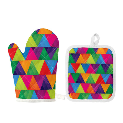 Rainbow Triangles Pattern Print Oven Mitt And Pot Holder Set