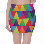 Rainbow Triangles Pattern Print Pencil Mini Skirt