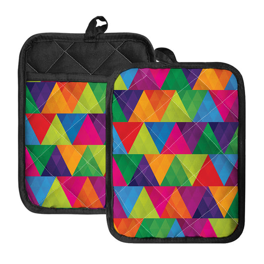 Rainbow Triangles Pattern Print Pot Holders With Pocket