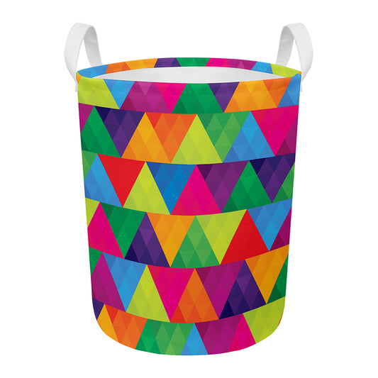 Rainbow Triangles Pattern Print Round Laundry Basket