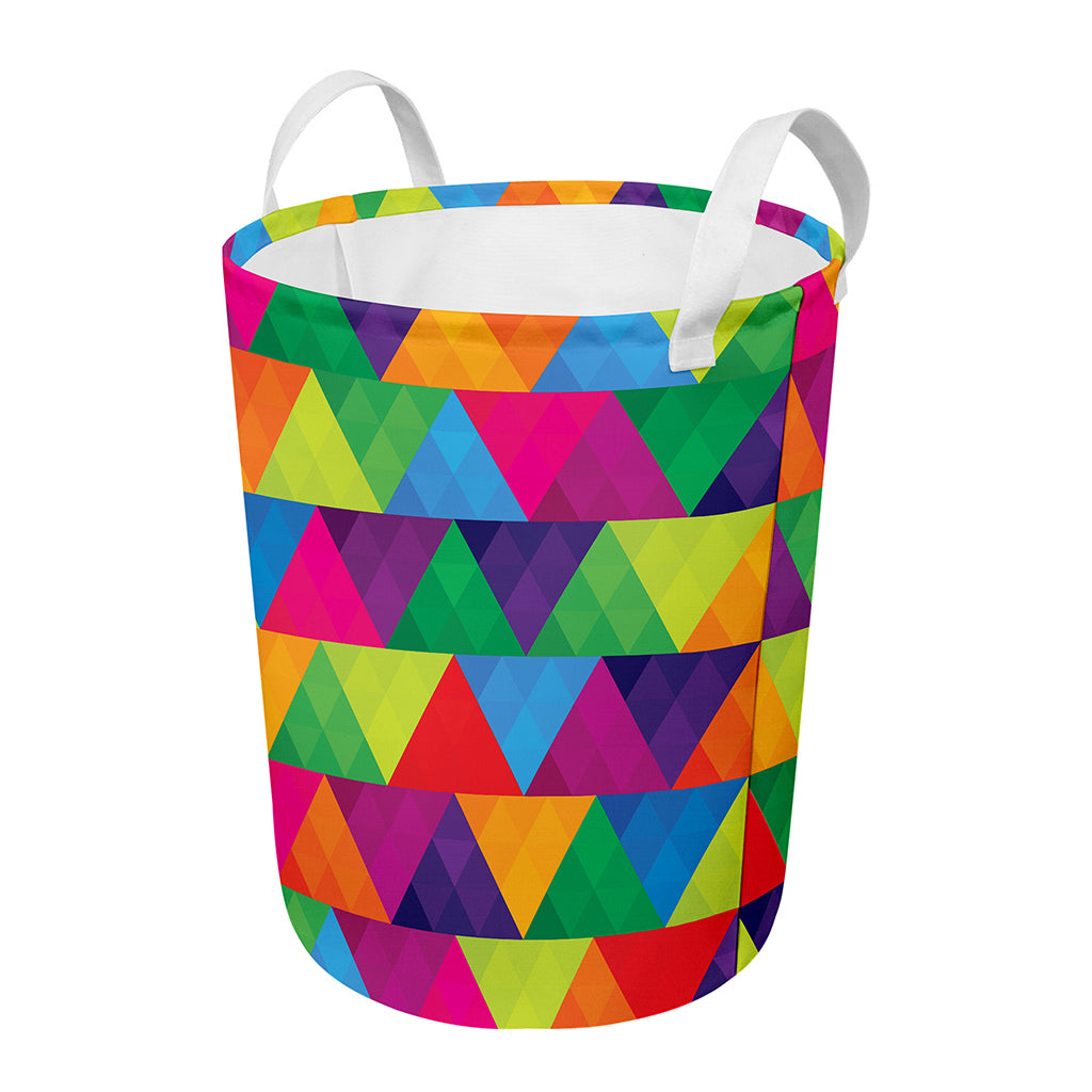 Rainbow Triangles Pattern Print Round Laundry Basket