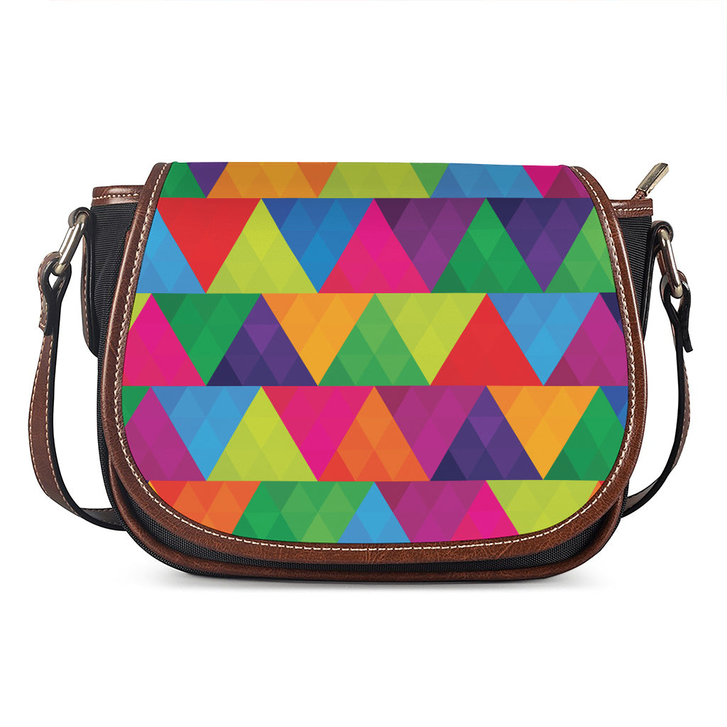 Rainbow Triangles Pattern Print Saddle Bag