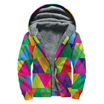 Rainbow Triangles Pattern Print Sherpa Lined Zip Up Hoodie