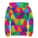 Rainbow Triangles Pattern Print Sherpa Lined Zip Up Hoodie