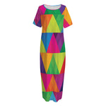Rainbow Triangles Pattern Print Short Sleeve Long Nightdress