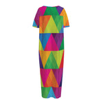 Rainbow Triangles Pattern Print Short Sleeve Long Nightdress