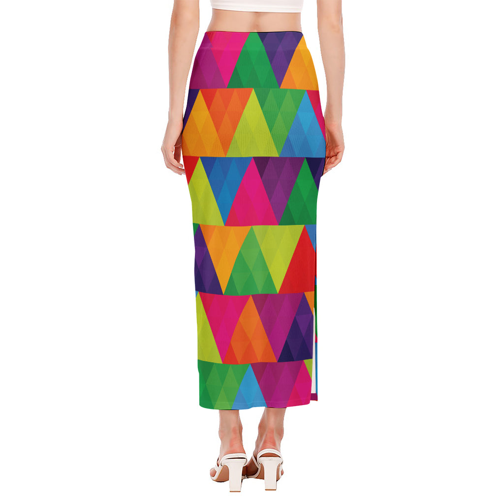 Rainbow Triangles Pattern Print Side Slit Maxi Skirt