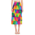 Rainbow Triangles Pattern Print Side Slit Midi Skirt