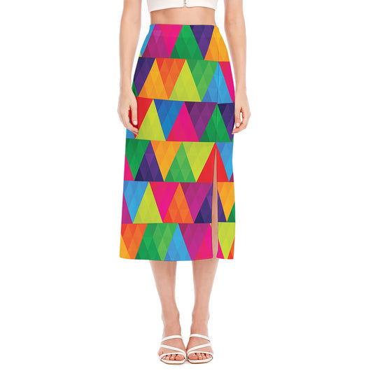 Rainbow Triangles Pattern Print Side Slit Midi Skirt