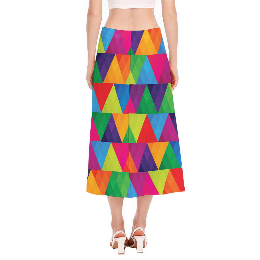 Rainbow Triangles Pattern Print Side Slit Midi Skirt